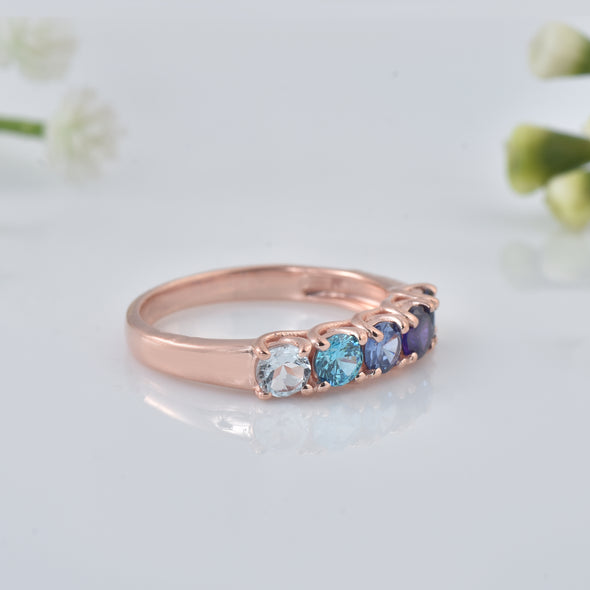 1.25 Ct Round Multi-Stone Gemstone Ring 925 Sterling Silver Rose Plated