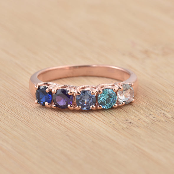 1.25 Ct Round Multi-Stone Gemstone Ring 925 Sterling Silver Rose Plated