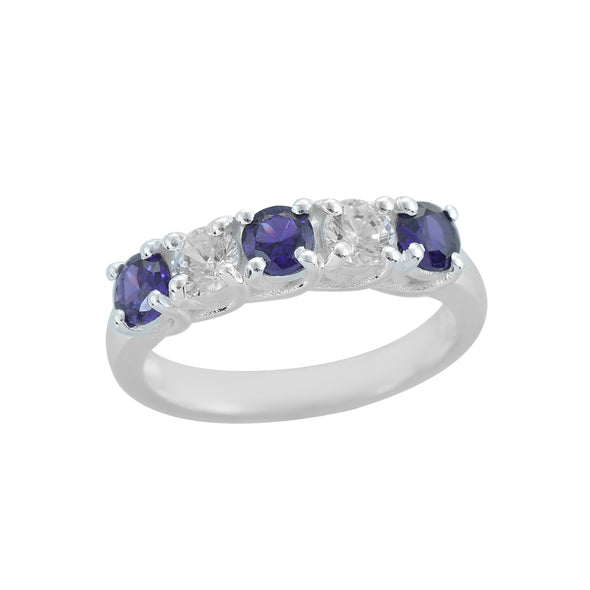 1.25 Ct Round Amethyst Five-Stone Ring  925 Sterling Silver