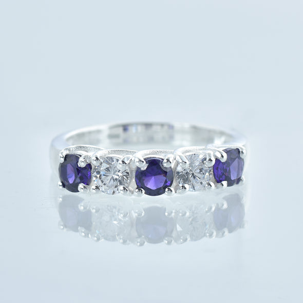 1.25 Ct Round Amethyst Five-Stone Ring  925 Sterling Silver