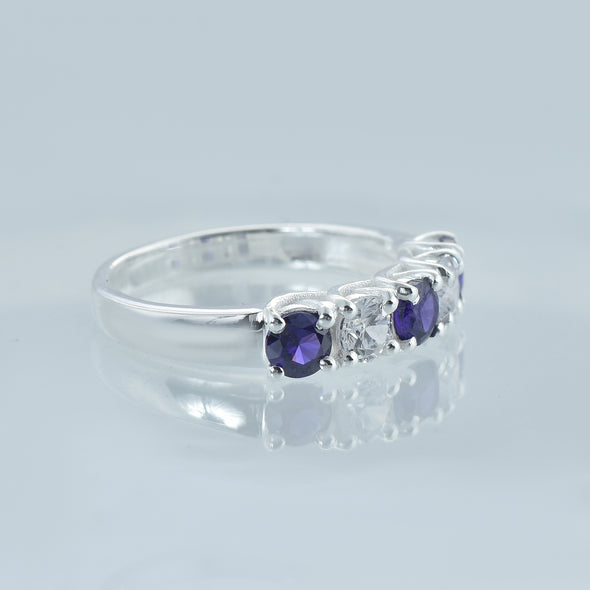 1.25 Ct Round Amethyst Five-Stone Ring  925 Sterling Silver