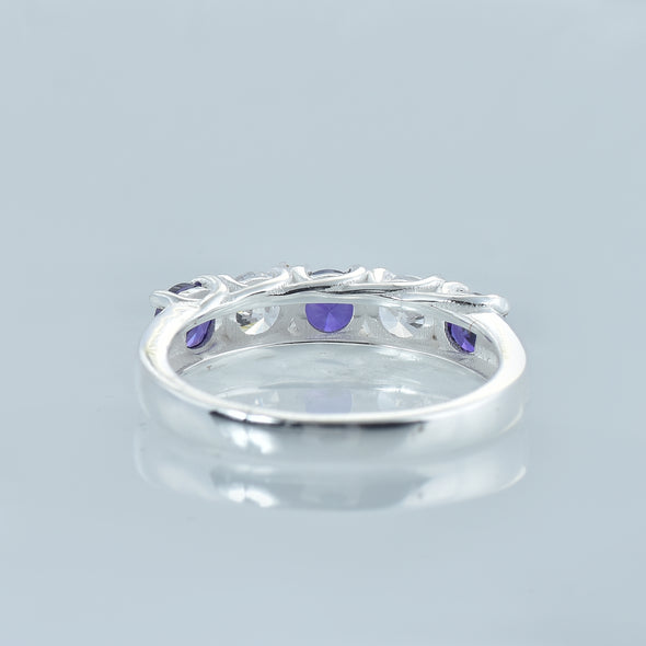 1.25 Ct Round Amethyst Five-Stone Ring  925 Sterling Silver
