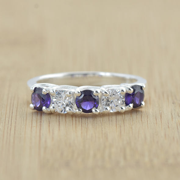 1.25 Ct Round Amethyst Five-Stone Ring  925 Sterling Silver