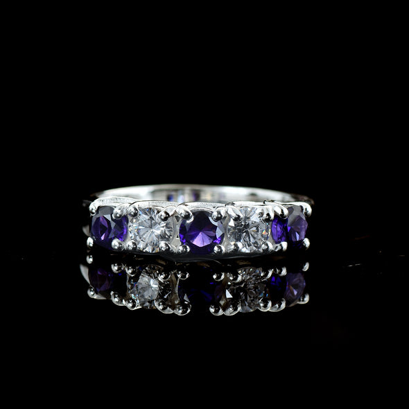 1.25 Ct Round Amethyst Five-Stone Ring  925 Sterling Silver