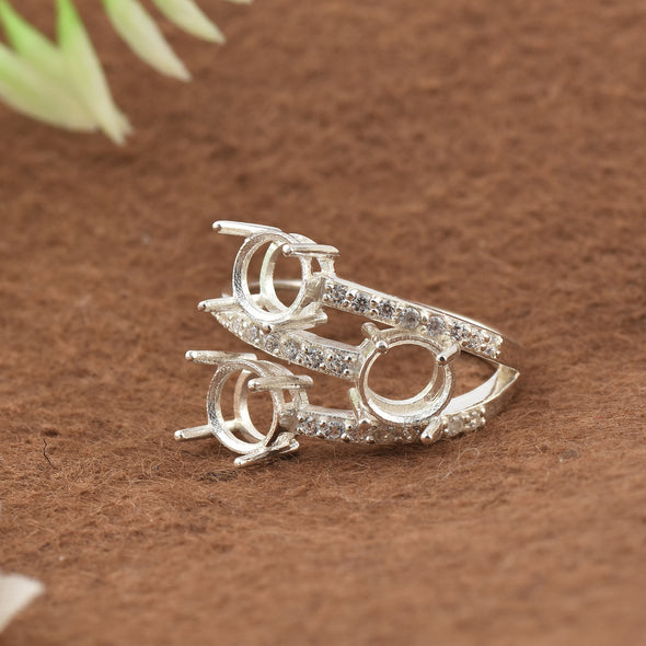925 Sterling Silver Round Shape Semi Mount Ring