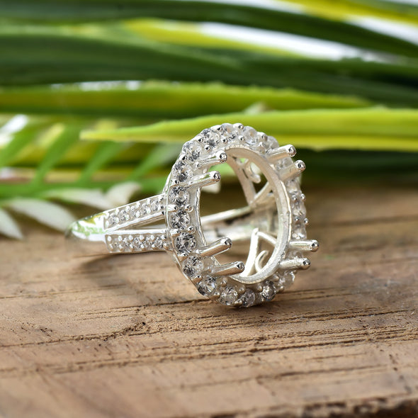 925 Sterling Silver Oval Shape Semi Mount Ring