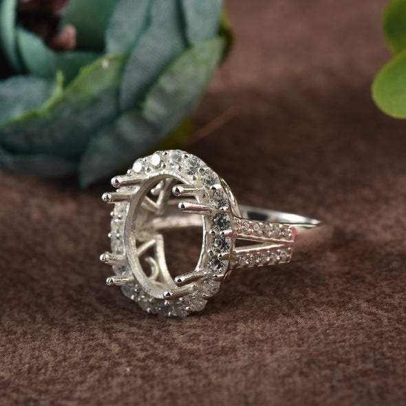 925 Sterling Silver Oval Shape Semi Mount Ring