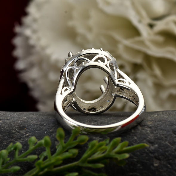 925 Sterling Silver Oval Shape Semi Mount Ring
