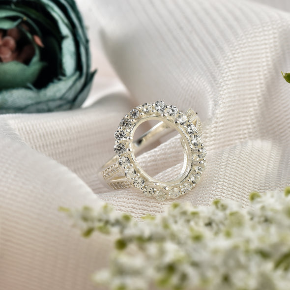 925 Sterling Silver Oval Shape Semi Mount Ring
