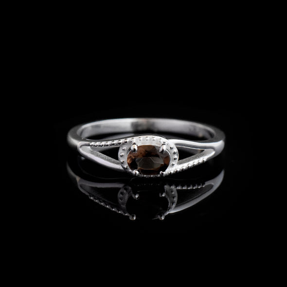 0.50 Ct Oval Smoky Quartz Vintage-Inspired Split-Shank Solitaire Ring 925 Sterling Silver