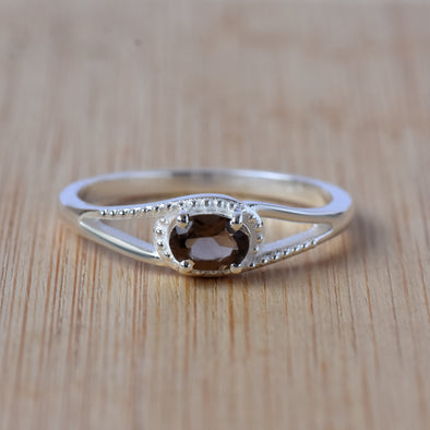 0.50 Ct Oval Smoky Quartz Vintage-Inspired Split-Shank Solitaire Ring 925 Sterling Silver