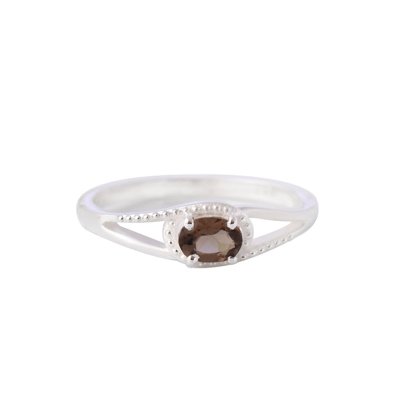 0.50 Ct Oval Smoky Quartz Vintage-Inspired Split-Shank Solitaire Ring 925 Sterling Silver