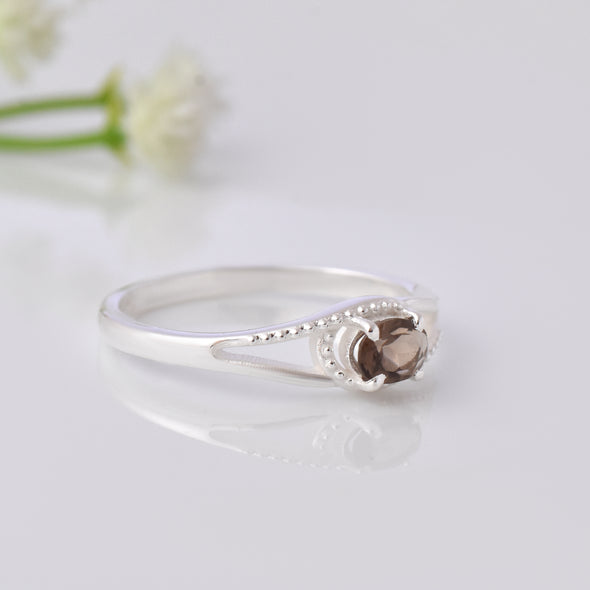 0.50 Ct Oval Smoky Quartz Vintage-Inspired Split-Shank Solitaire Ring 925 Sterling Silver