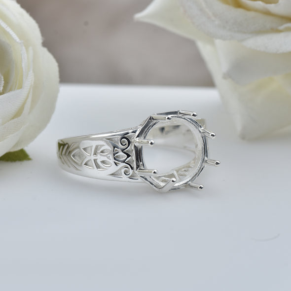 925 Sterling Silver Round Shape Semi Mount Ring