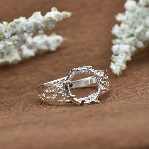 925 Sterling Silver Round Shape Semi Mount Ring