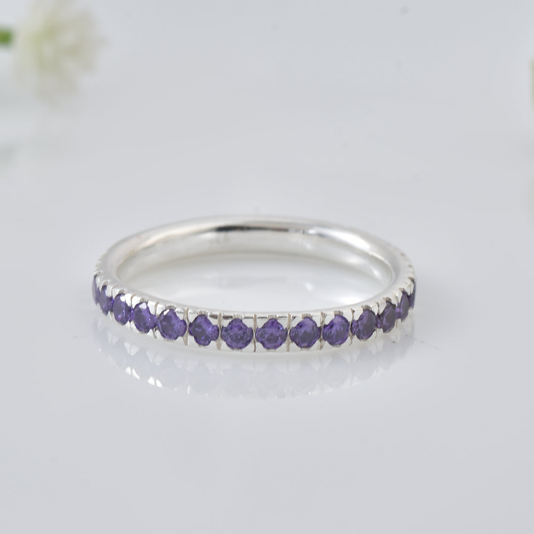 0.63 Ct Round Amethyst Eternity Band Ring 925 Sterling Silver