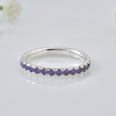 0.63 Ct Round Amethyst Eternity Band Ring 925 Sterling Silver