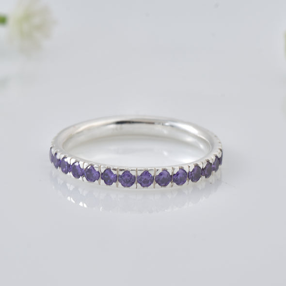 0.63 Ct Round Amethyst Eternity Band Ring 925 Sterling Silver