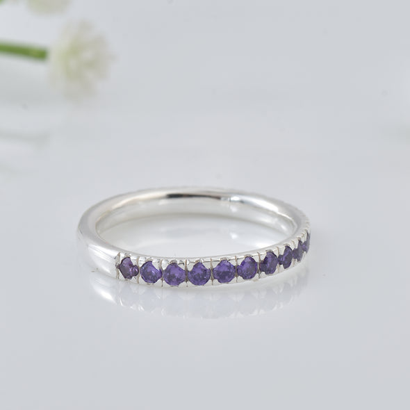 0.63 Ct Round Amethyst Eternity Band Ring 925 Sterling Silver
