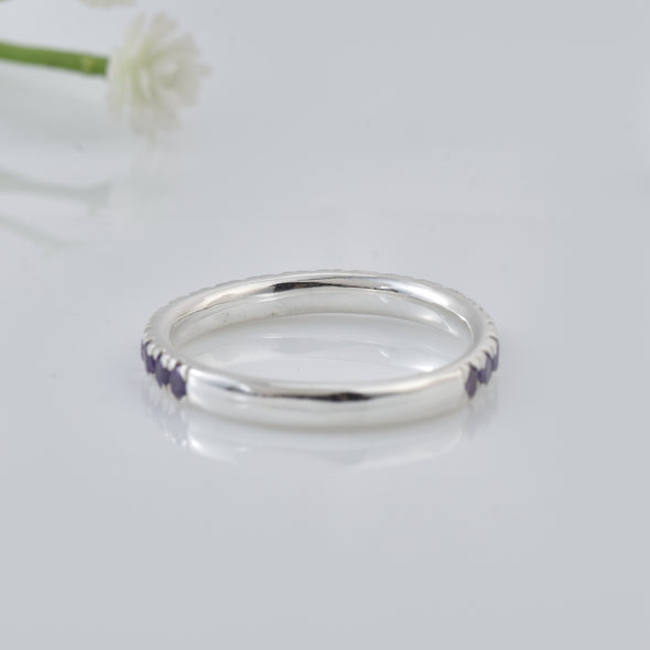 0.63 Ct Round Amethyst Eternity Band Ring 925 Sterling Silver