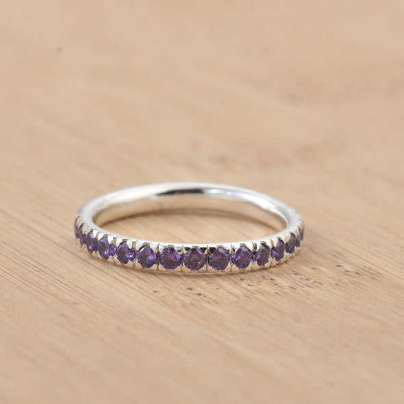 0.63 Ct Round Amethyst Eternity Band Ring 925 Sterling Silver