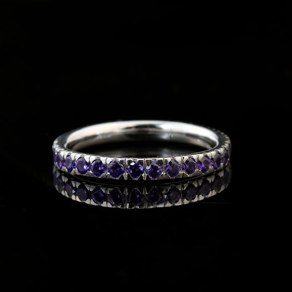0.63 Ct Round Amethyst Eternity Band Ring 925 Sterling Silver