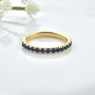 0.63 Ct Round Black Spinel Eternity Band Ring 925 Sterling Silver Yellow Plated