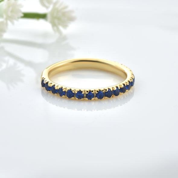 0.63 Ct Round Black Spinel Eternity Band Ring 925 Sterling Silver Yellow Plated