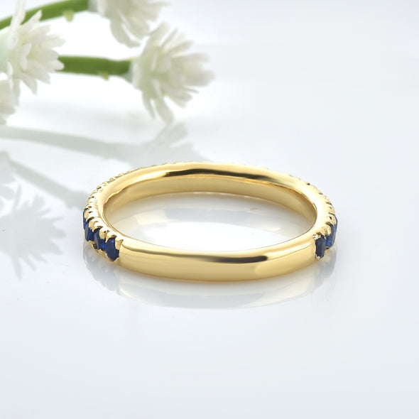 0.63 Ct Round Black Spinel Eternity Band Ring 925 Sterling Silver Yellow Plated