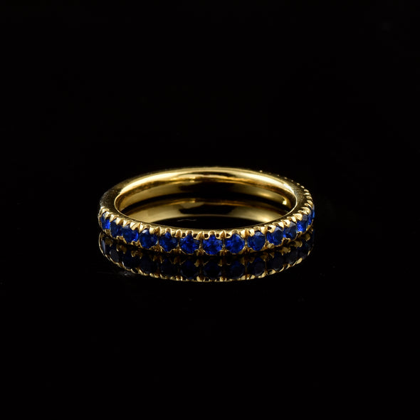 0.63 Ct Round Black Spinel Eternity Band Ring 925 Sterling Silver Yellow Plated