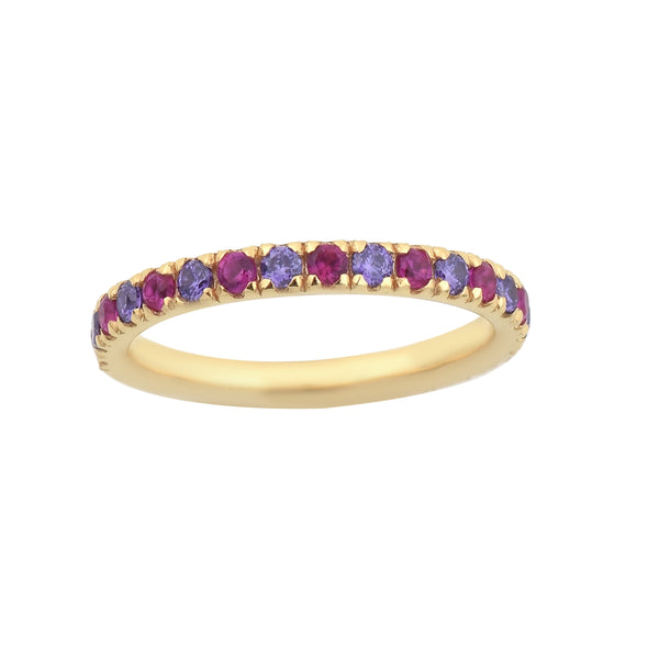 0.63 Carat Round Cut Ruby & Amethyst Eternity Ring 925 Sterling Silver Gold Plated