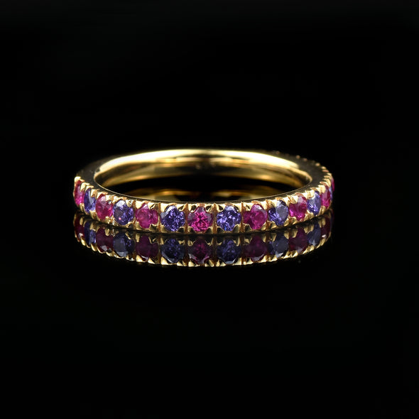 0.63 Carat Round Cut Ruby & Amethyst Eternity Ring 925 Sterling Silver Gold Plated