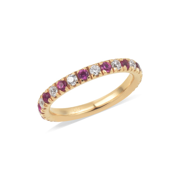 0.63 Ct Round Ruby Eternity Band Ring 925 Sterling Silver Yellow Plated