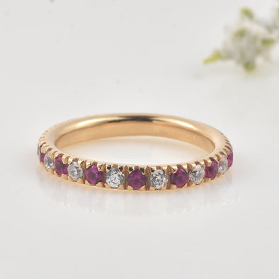 0.63 Ct Round Ruby Eternity Band Ring 925 Sterling Silver Yellow Plated