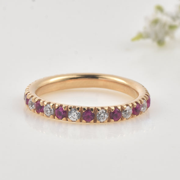 0.63 Ct Round Ruby Eternity Band Ring 925 Sterling Silver Yellow Plated