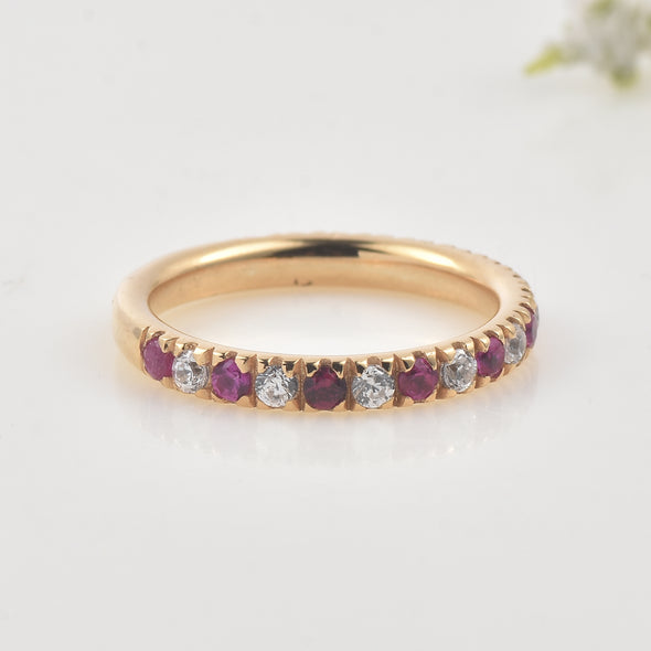 0.63 Ct Round Ruby Eternity Band Ring 925 Sterling Silver Yellow Plated