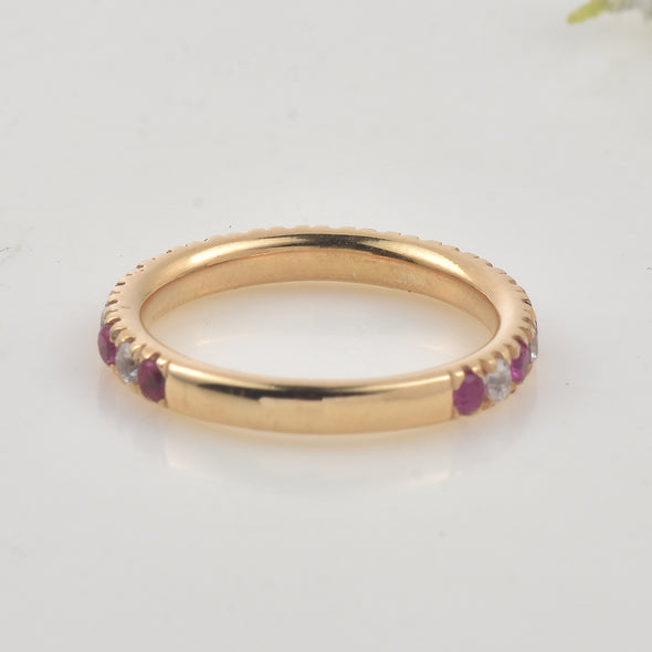 0.63 Ct Round Ruby Eternity Band Ring 925 Sterling Silver Yellow Plated