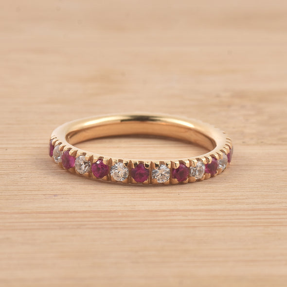 0.63 Ct Round Ruby Eternity Band Ring 925 Sterling Silver Yellow Plated