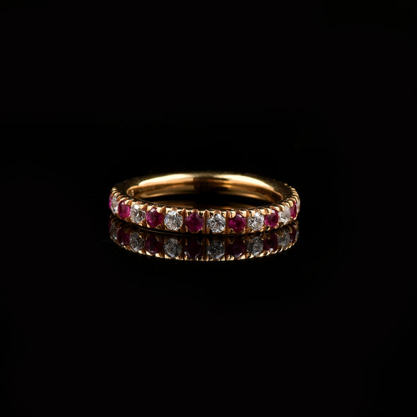 0.63 Ct Round Ruby Eternity Band Ring 925 Sterling Silver Yellow Plated