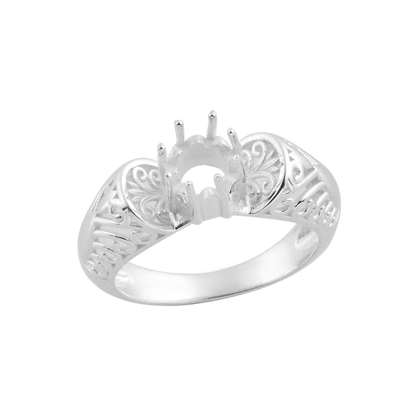 0.50 Ct Round Vintage-Inspired Filigree Semi-Mount Ring 925 Sterling Silver