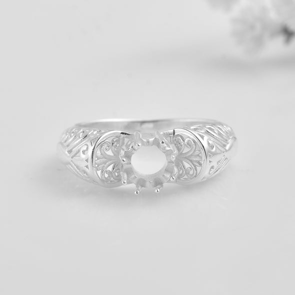0.50 Ct Round Vintage-Inspired Filigree Semi-Mount Ring 925 Sterling Silver