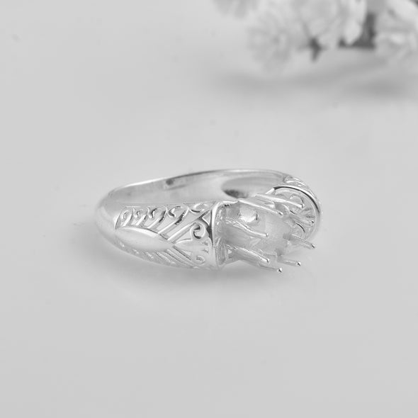0.50 Ct Round Vintage-Inspired Filigree Semi-Mount Ring 925 Sterling Silver