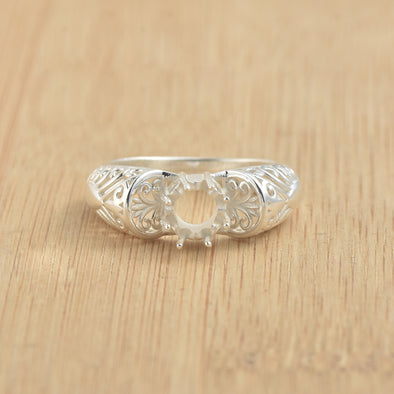 0.50 Ct Round Vintage-Inspired Filigree Semi-Mount Ring 925 Sterling Silver