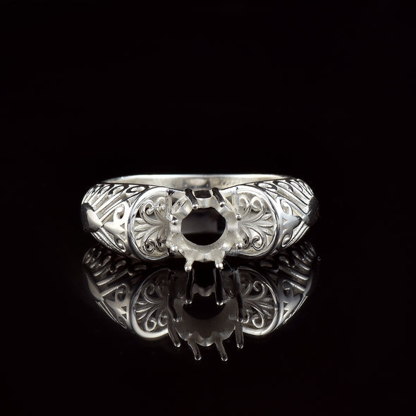 0.50 Ct Round Vintage-Inspired Filigree Semi-Mount Ring 925 Sterling Silver