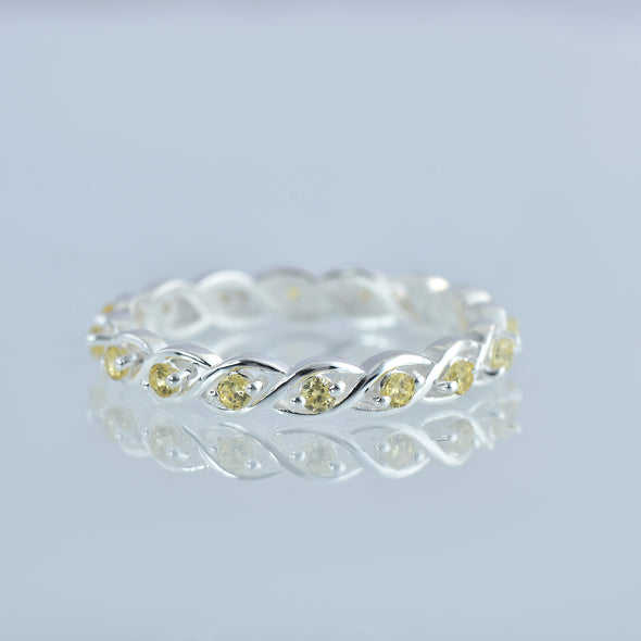 0.42 Ct Round Citrine Eternity Band Ring 925 Sterling Silver