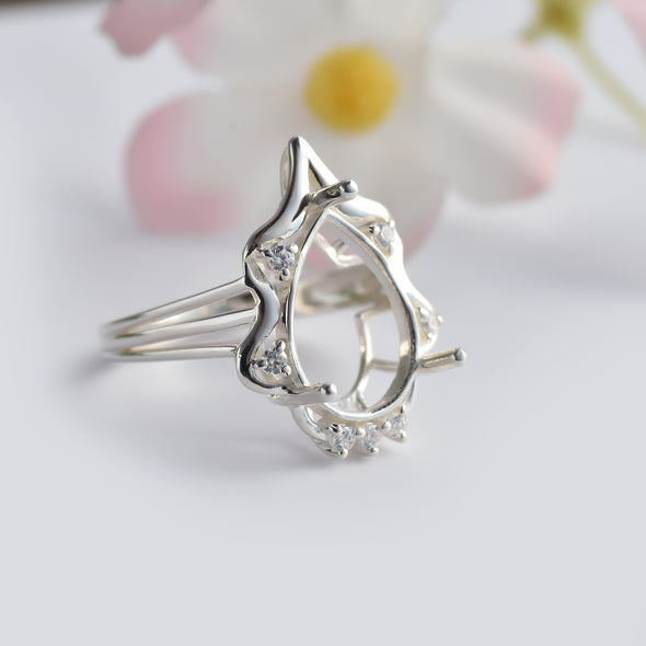 925 Sterling Silver Pear Shape Semi Mount Ring