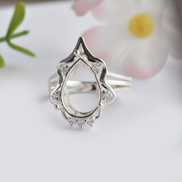 925 Sterling Silver Pear Shape Semi Mount Ring