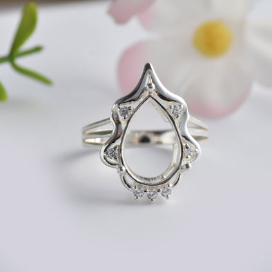 925 Sterling Silver Pear Shape Semi Mount Ring