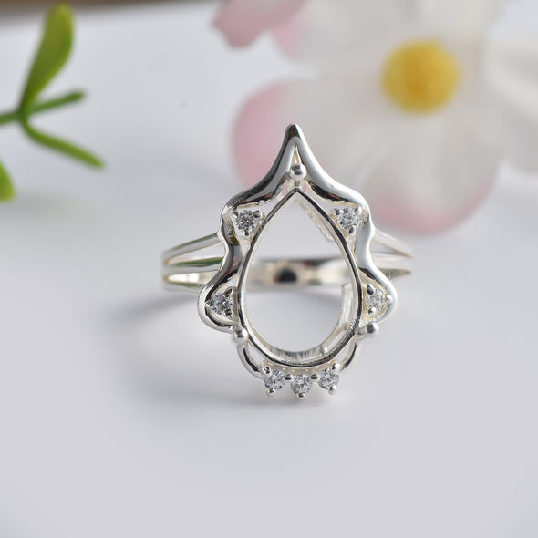 925 Sterling Silver Pear Shape Semi Mount Ring