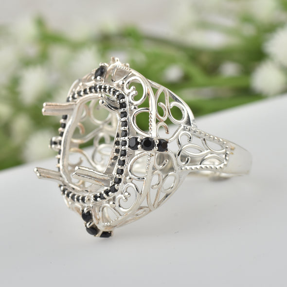 925 Sterling Silver Round Shape Semi Mount Ring
